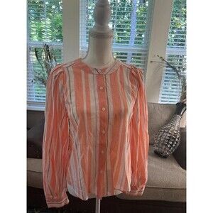 A New Day Button-Up Shirt Women X-Small Balloon Sleeves Relaxed Fit Coral